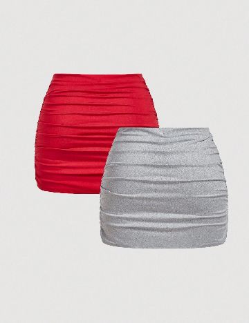 Set Fuste 2 bucati SHEIN CURVE, rosu/gri