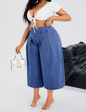 Pantaloni trei sferturi SHEIN CURVE, albastru