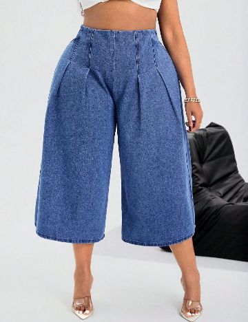 Pantaloni trei sferturi SHEIN CURVE, albastru