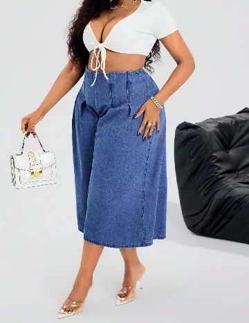 Pantaloni trei sferturi SHEIN CURVE, albastru