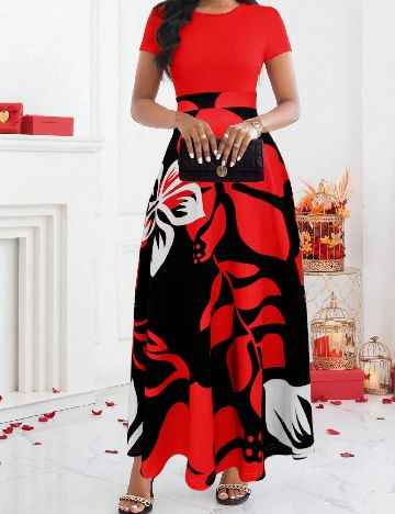 Rochie lunga SHEIN, rosu/negru