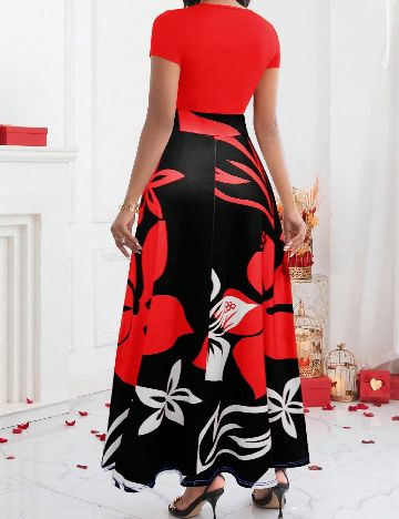 Rochie lunga SHEIN, rosu/negru