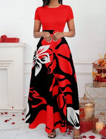 Rochie lunga SHEIN, rosu/negru