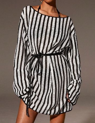 Rochie de plaja SHEIN, alb/negru