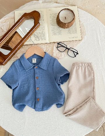 Compleu Shein Kids, albastru/crem