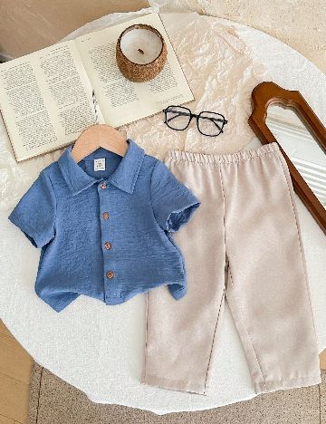 Compleu Shein Kids, albastru/crem