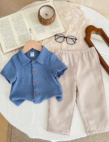 Compleu Shein Kids, albastru/crem