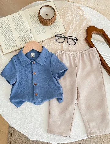 Compleu Shein Kids, albastru/crem