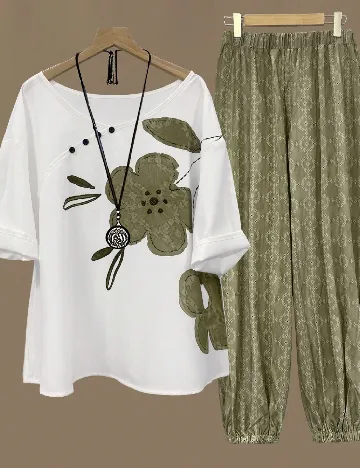 Compleu SHEIN CURVE, alb/verde