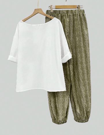 Compleu SHEIN CURVE, alb/verde