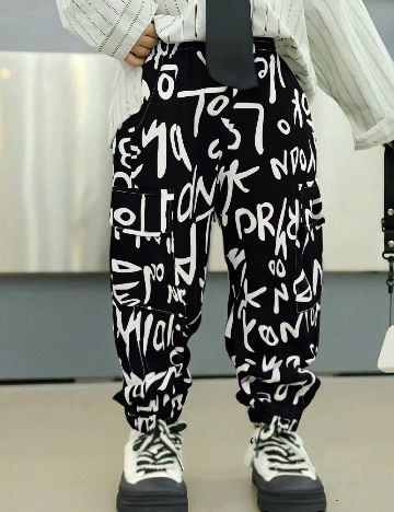 Pantaloni Shein Kids, alb/negru