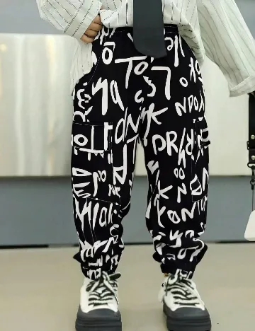 Pantaloni Shein Kids, alb/negru