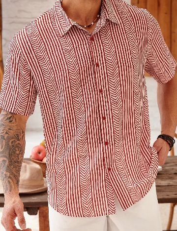 Camasa SHEIN Plus Size Men, crem/rosu