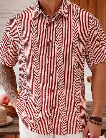 Camasa SHEIN Plus Size Men, crem/rosu