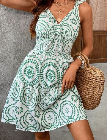 Rochie scurta Emery Rose, alb/verde