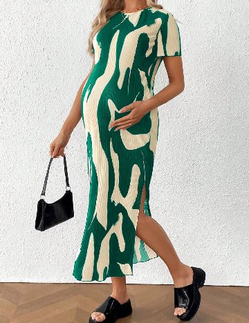 Rochie medie SHEIN Maternity, crem/verde