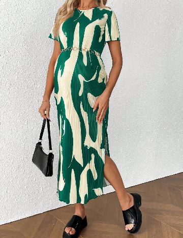 Rochie medie SHEIN Maternity, crem/verde
