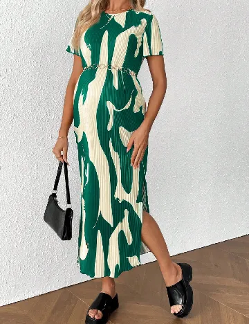 Rochie medie SHEIN Maternity, crem/verde