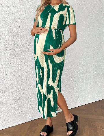 Rochie medie SHEIN Maternity, crem/verde