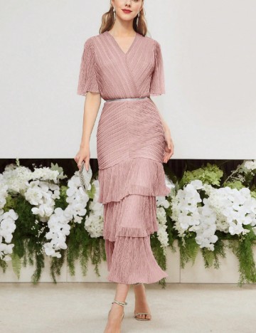 Rochie medie MOTF, roz pudra