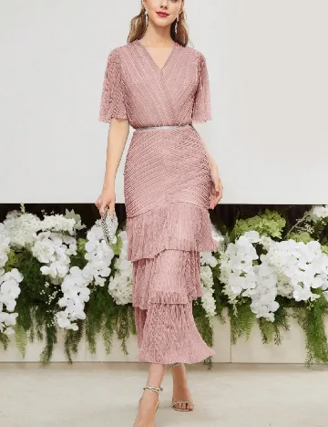 Rochie medie MOTF, roz pudra