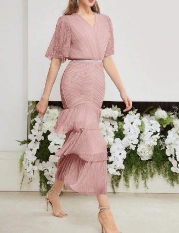 Rochie medie MOTF, roz pudra