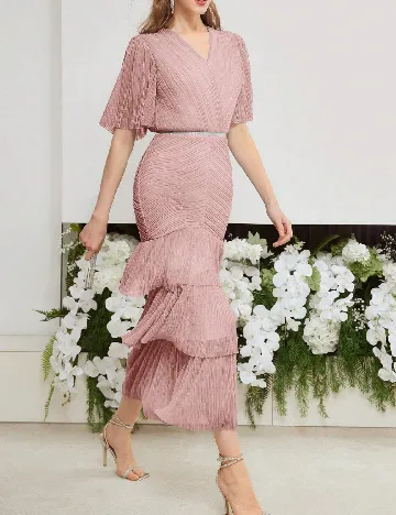 Rochie medie MOTF, roz pudra