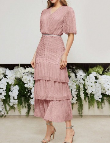 Rochie medie MOTF, roz pudra