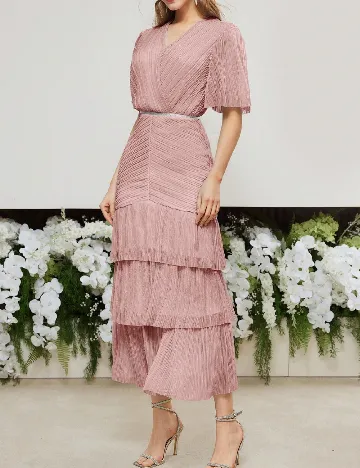 Rochie medie MOTF, roz pudra