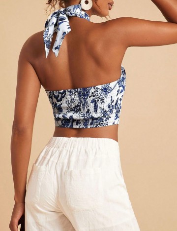 Top SHEIN, alb/albastru