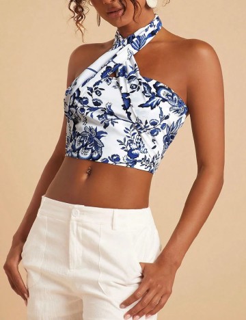 Top SHEIN, alb/albastru