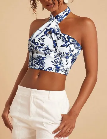 Top SHEIN, alb/albastru