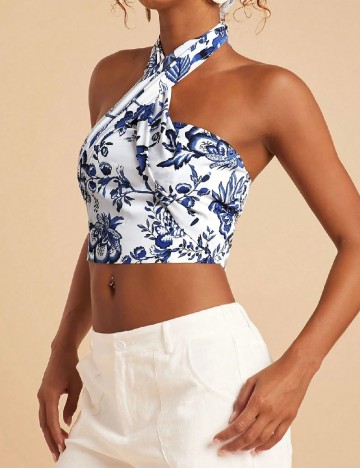 Top SHEIN, alb/albastru