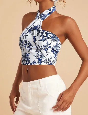 Top SHEIN, alb/albastru