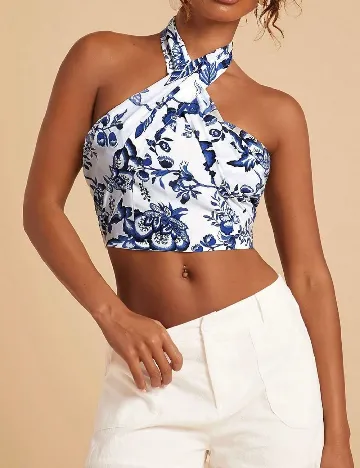 Top SHEIN, alb/albastru