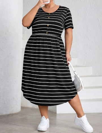 Rochie medie SHEIN CURVE, alb/negru