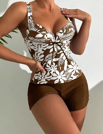 Compleu De Plaja SHEIN, maro/alb