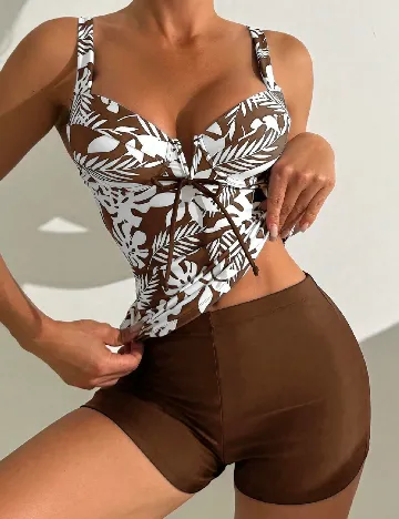 Compleu De Plaja SHEIN, maro/alb