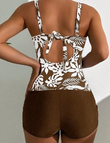 Compleu De Plaja SHEIN, maro/alb