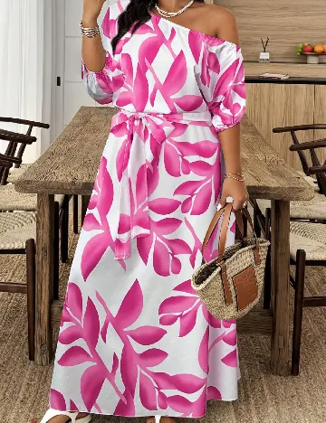 Rochie lunga SHEIN CURVE, alb/roz