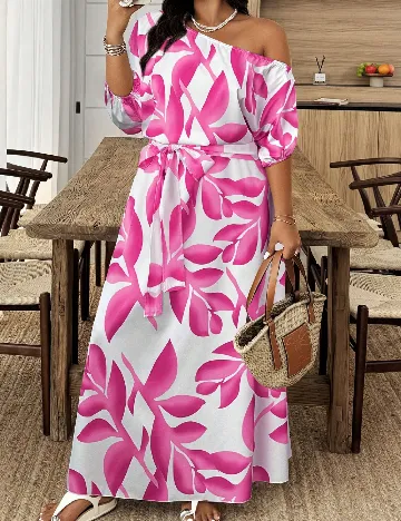 Rochie lunga SHEIN CURVE, alb/roz