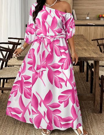 Rochie lunga SHEIN CURVE, alb/roz