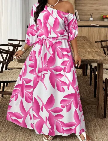 Rochie lunga SHEIN CURVE, alb/roz