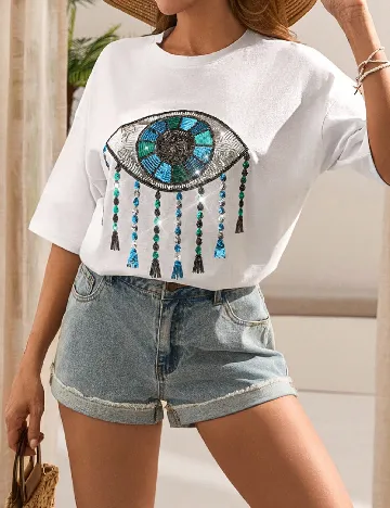 Tricou Oversize SHEIN CURVE, alb