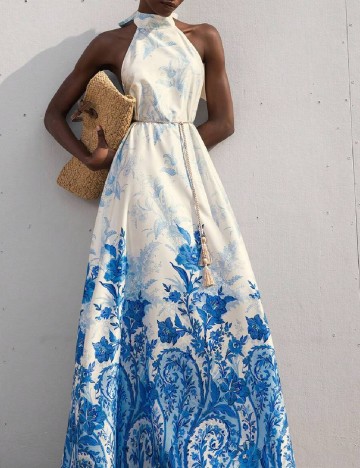 Rochie lunga Aveloria, alb/albastru