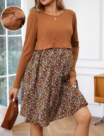 Rochie scurta SHEIN Maternity, maro