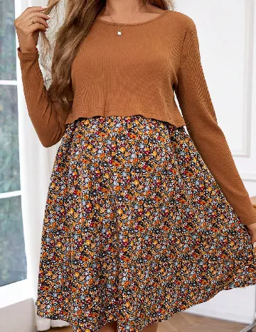 Rochie scurta SHEIN Maternity, maro