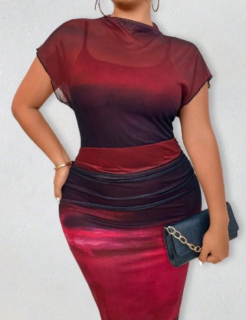 Rochie medie SHEIN CURVE, negru/rosu