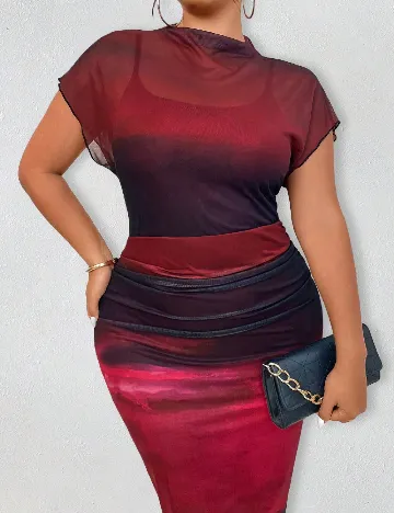 Rochie medie SHEIN CURVE, negru/rosu