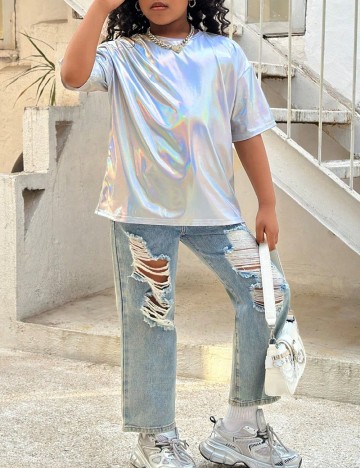 Tricou Shein Kids, argintiu